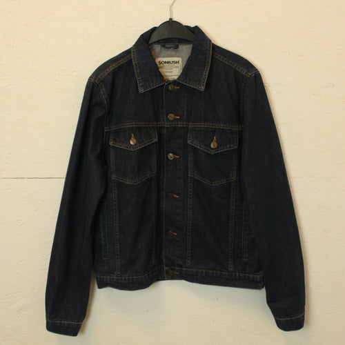 Second Hand SONIUSH Jeansjacke Gr. L blau mit Backprint (*)