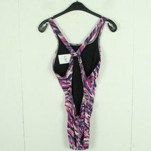 Laden Sie das Bild in den Galerie-Viewer, Vintage Badeanzug Gr. L/XL lila mehrfarbig gemustert 80s 90s Beachwear