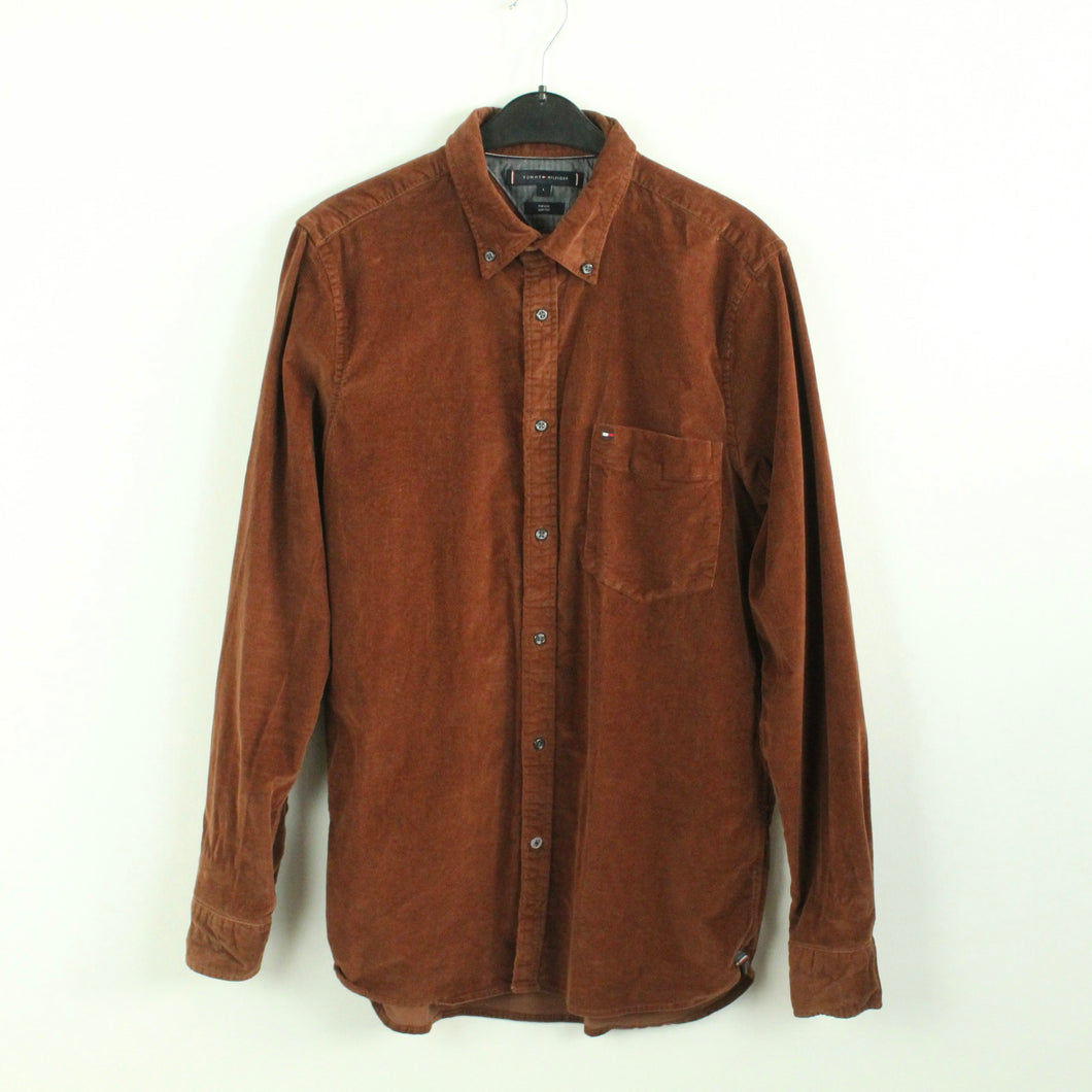 Second Hand TOMMY HILFIGER Cordhemd Gr. L braun Cord SLIM FIT langarm (*)