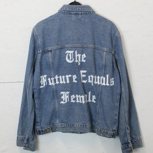 Second Hand NA-KD Jeansjacke Gr. 38 blau mit Backprint Jacke (*)