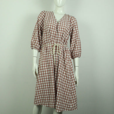 Second Hand NEO NOIR Kleid Gr. M beige weiß kariert Midikleid (*)
