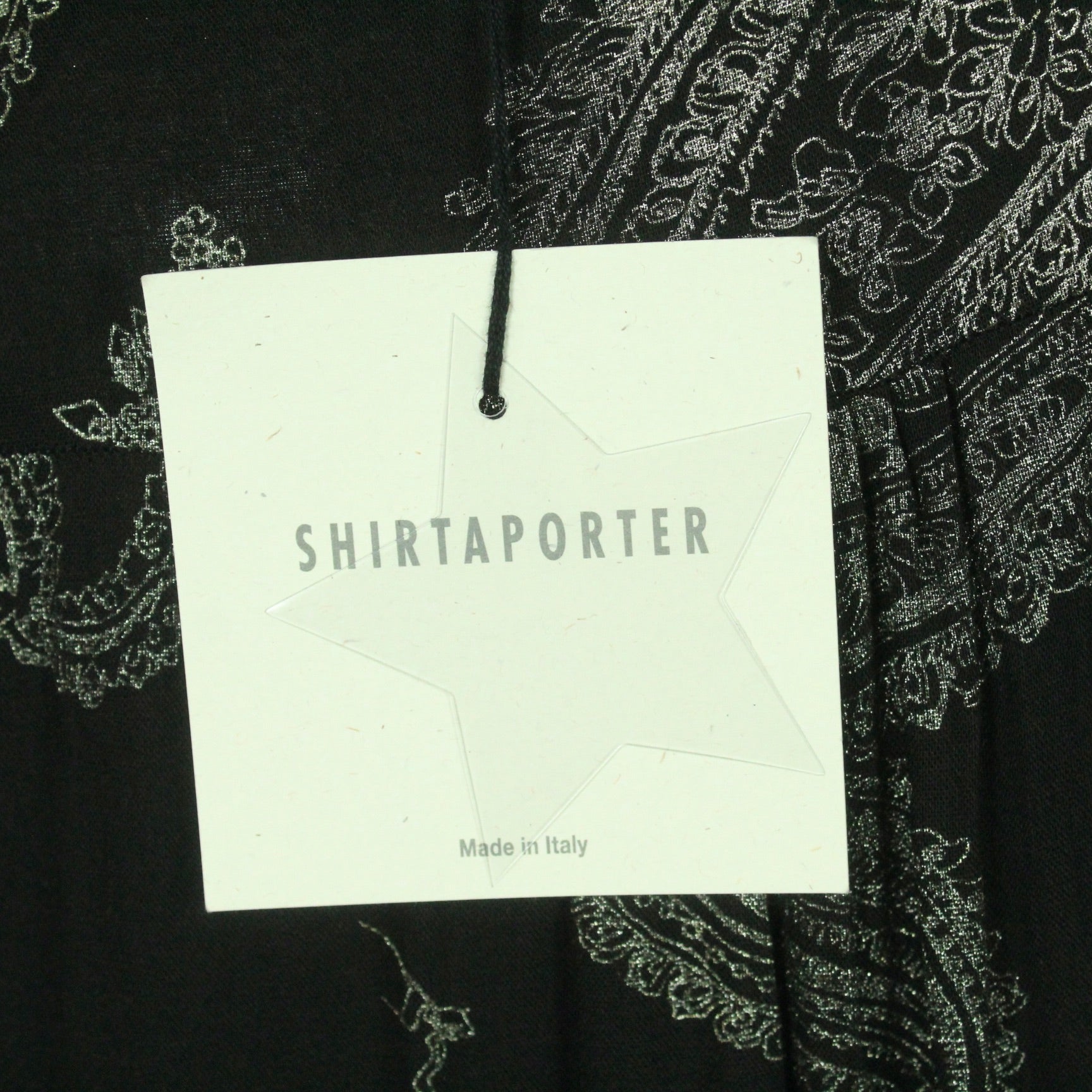 Second Hand Shirtaporter Midikleid Gr. dt. 38 ital. 44 schwarz silber Paisley Muster (*)