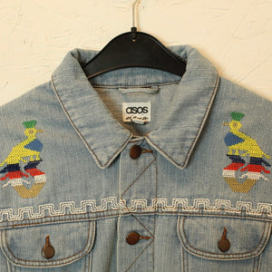Second Hand ASOS Jeansjacke Gr. 42 blau mit Stickerei (*)