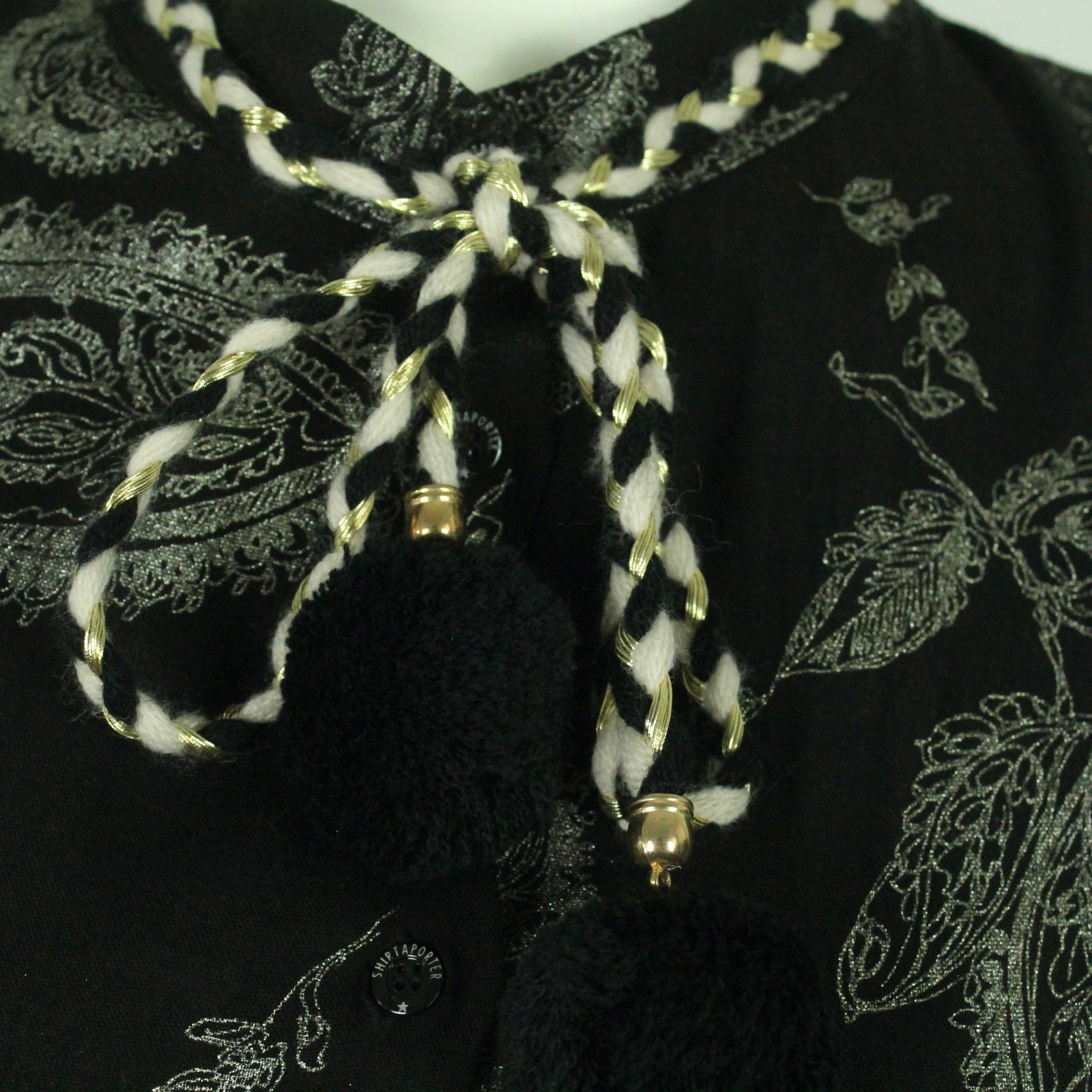 Second Hand Shirtaporter Midikleid Gr. dt. 38 ital. 44 schwarz silber Paisley Muster (*)
