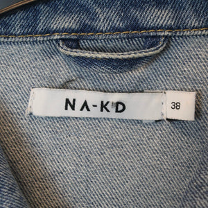 Second Hand NA-KD Jeansjacke Gr. 38 blau mit Backprint Jacke (*)