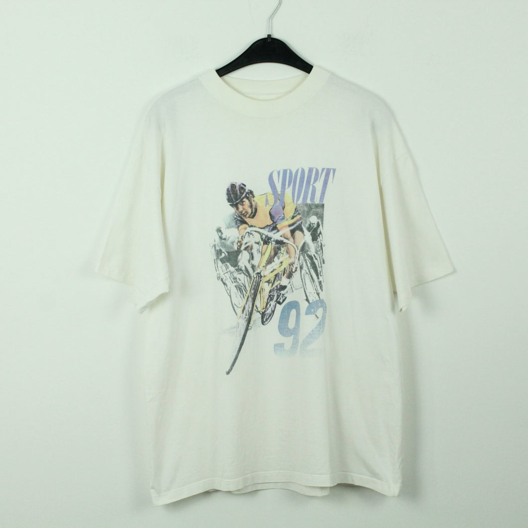 Vintage T-Shirt Gr. XL weiß mit Rennradfahrer Print (*)