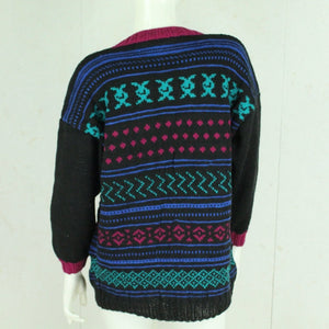 Vintage Pullover Female Gr. L schwarz bunt Crazy Pattern Strick