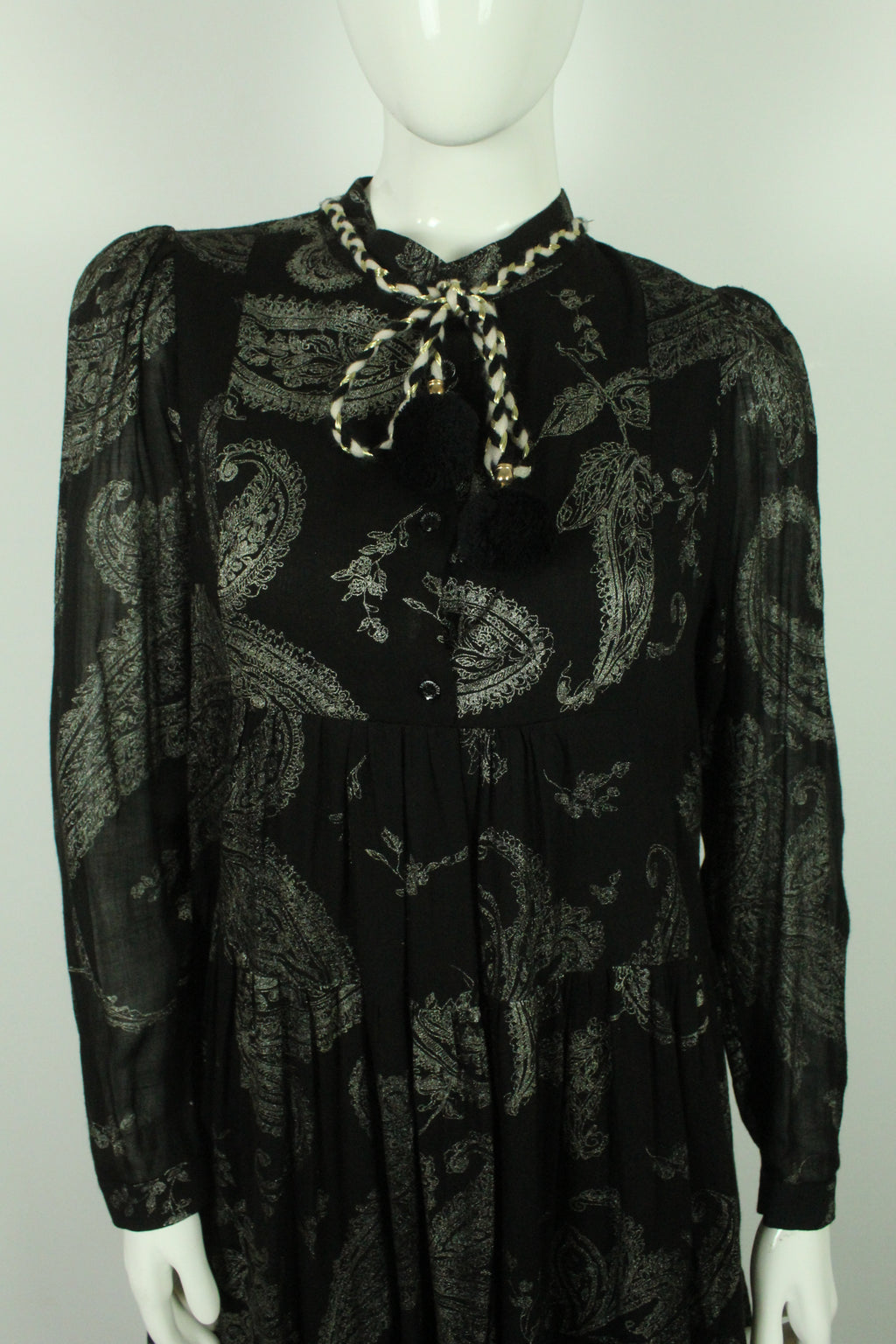 Second Hand Shirtaporter Midikleid Gr. dt. 38 ital. 44 schwarz silber Paisley Muster (*)