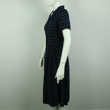 Laden Sie das Bild in den Galerie-Viewer, Vintage Midikleid Gr. M blau weiß gemustert Kleid (*)
