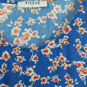 Second Hand PIECES Midikleid Gr. S blau mehrfarbig geblümt (*)