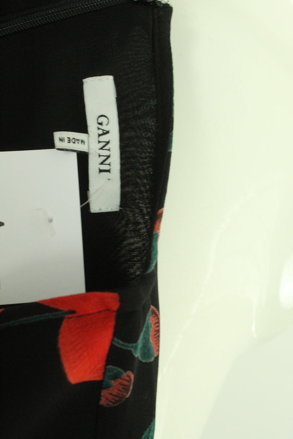 Second Hand GANNI Kleid Gr. 38 schwarz mehrfarbig geblümt Rosen (*)