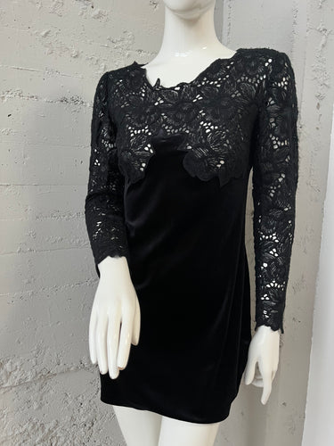 Vintage Samtkleid Gr. S schwarz uni Samt Kleid festlich