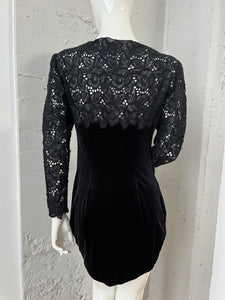 Vintage Samtkleid Gr. S schwarz uni Samt Kleid festlich