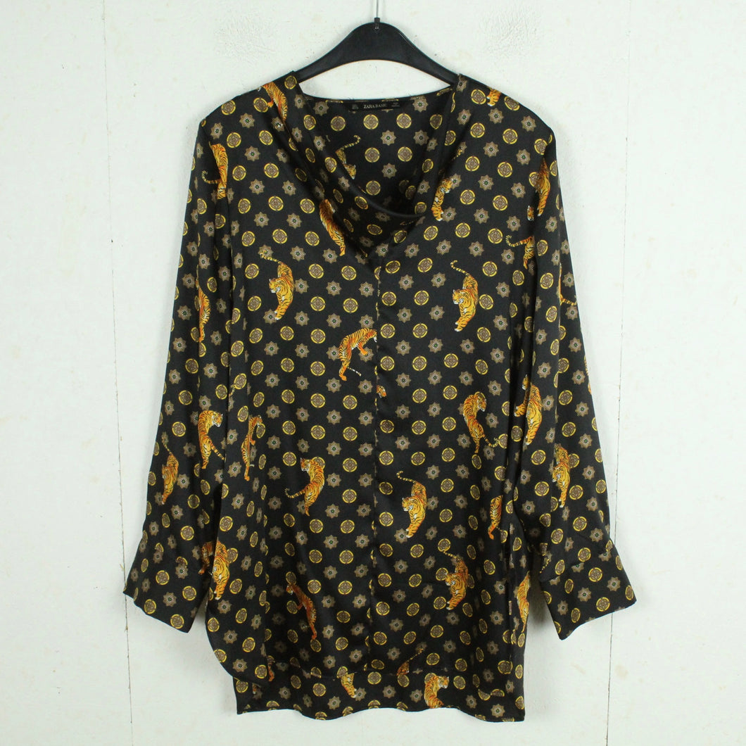 Second Hand ZARA Bluse Gr. L schwarz mehrfarbig gemustert Tiger (*)