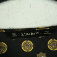 Laden Sie das Bild in den Galerie-Viewer, Second Hand ZARA Bluse Gr. L schwarz mehrfarbig gemustert Tiger (*)