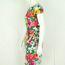 Laden Sie das Bild in den Galerie-Viewer, Vintage Midikleid Gr. M weiß bunt geblümt Kleid