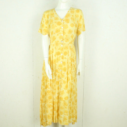 Vintage Maxikleid Gr. L gelb geblümt Slip Dress Kleid