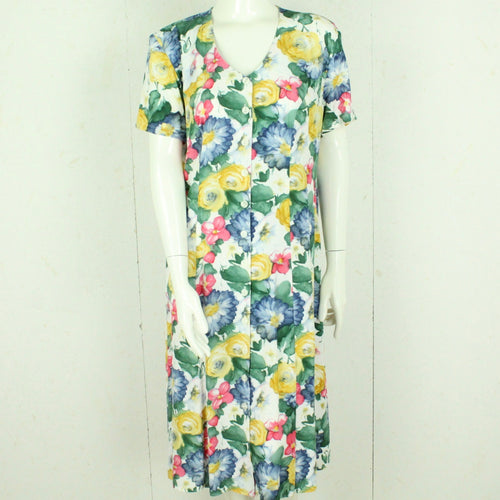 Vintage Midikleid Gr. L weiß mehrfarbig geblümt Kleid