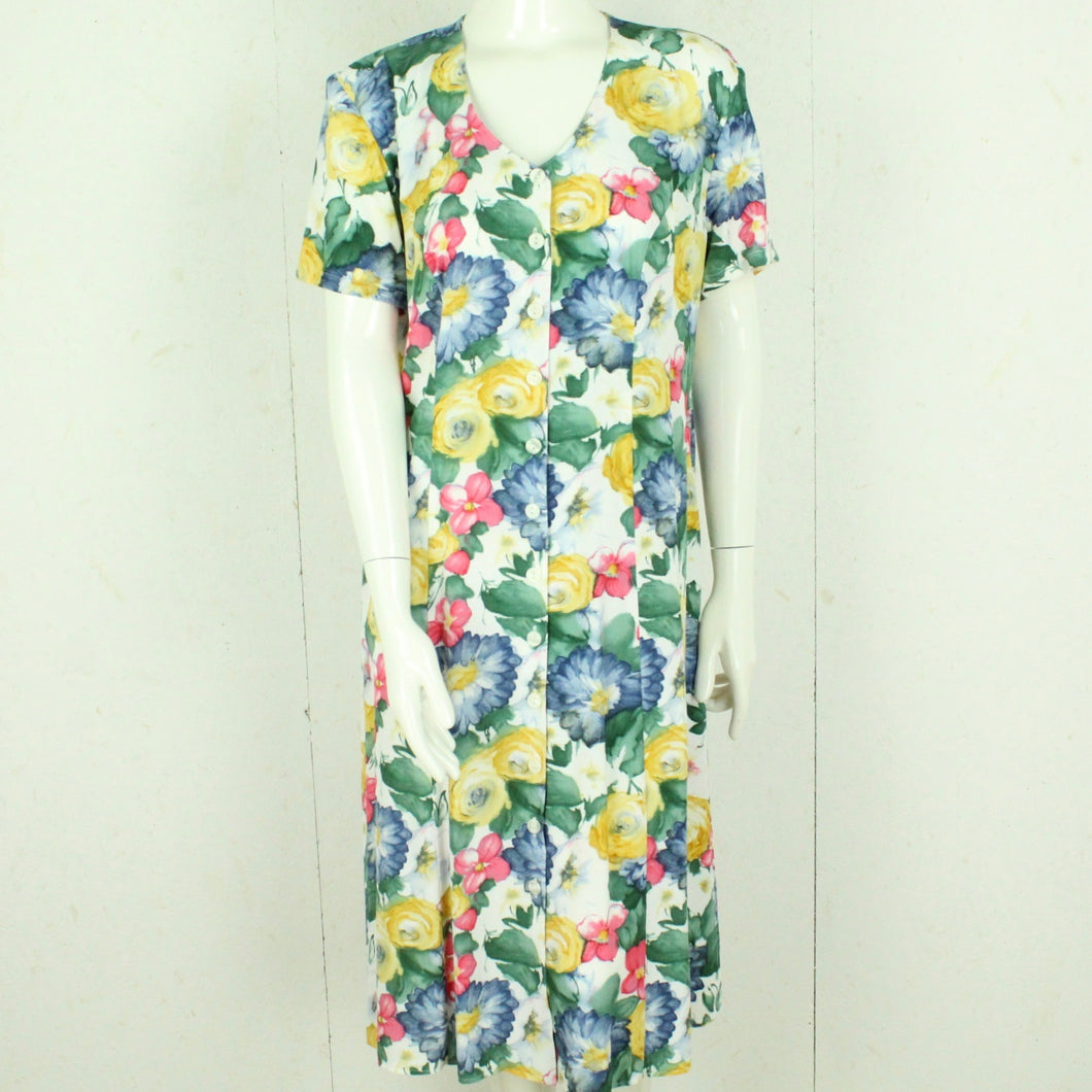 Vintage Midikleid Gr. L weiß mehrfarbig geblümt Kleid