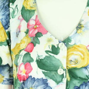 Vintage Midikleid Gr. L weiß mehrfarbig geblümt Kleid