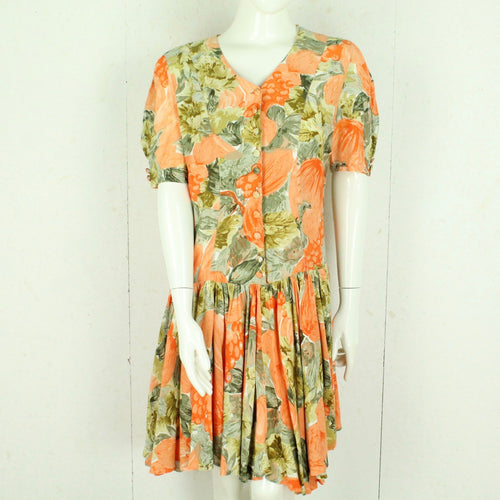 Vintage Midikleid Gr. M orange mehrfarbig geblümt Kleid