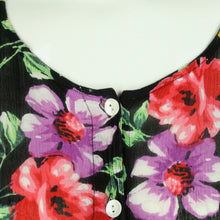 Laden Sie das Bild in den Galerie-Viewer, Vintage Maxikleid Gr. L schwarz mehrfarbig geblümt Kleid