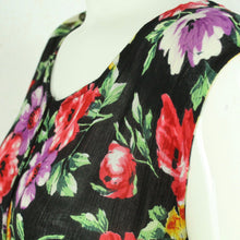 Laden Sie das Bild in den Galerie-Viewer, Vintage Maxikleid Gr. L schwarz mehrfarbig geblümt Kleid