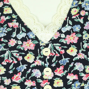 Vintage Midikleid Gr. M schwarz mehrfarbig geblümt Kleid