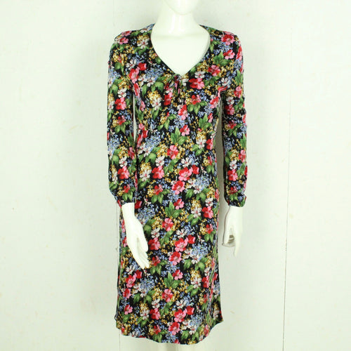 Vintage Midikleid Gr. S schwarz mehrfarbig geblümt Slip Dress Kleid