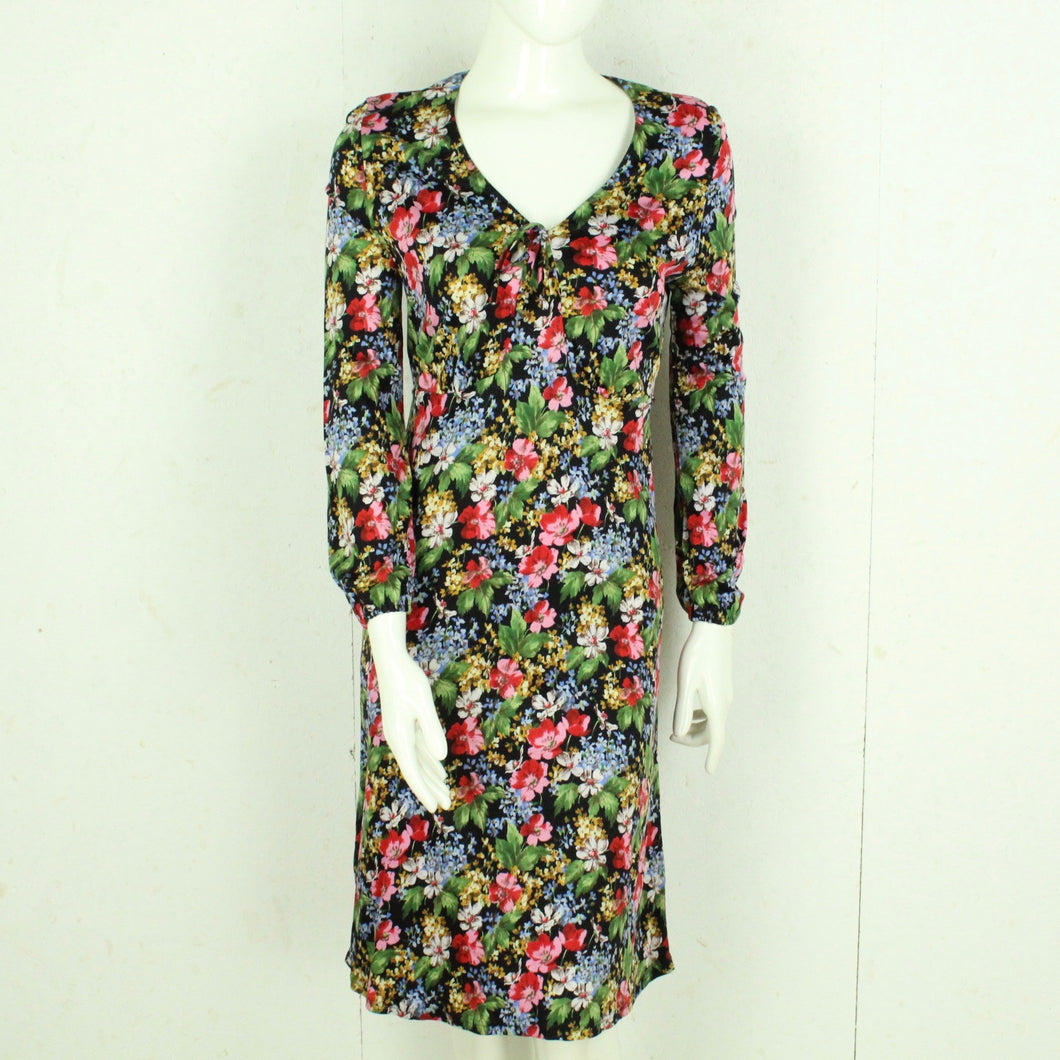 Vintage Midikleid Gr. S schwarz mehrfarbig geblümt Slip Dress Kleid