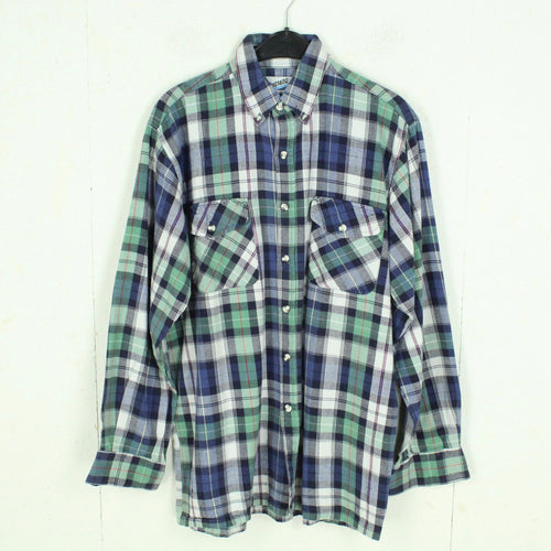Vintage Flanellhemd Gr. XL blau mehrfarbig kariert Flanell