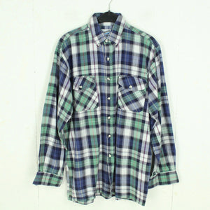 Vintage Flanellhemd Gr. XL blau mehrfarbig kariert Flanell