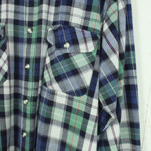 Laden Sie das Bild in den Galerie-Viewer, Vintage Flanellhemd Gr. XL blau mehrfarbig kariert Flanell