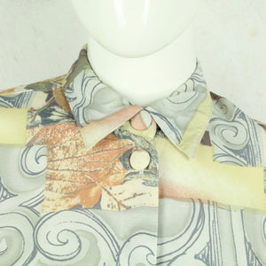Vintage Bluse Gr. M beige pastell mehrfarbig Crazy Pattern langarm