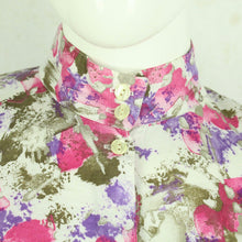 Laden Sie das Bild in den Galerie-Viewer, Vintage Bluse Gr. S weiß rosa lila Crazy Pattern langarm