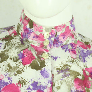 Vintage Bluse Gr. S weiß rosa lila Crazy Pattern langarm