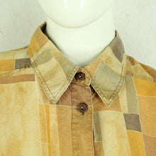Laden Sie das Bild in den Galerie-Viewer, Vintage Bluse Gr. L beige braun abstrakt gemustert kurzarm