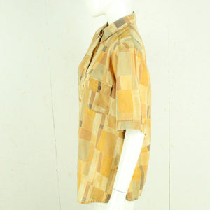 Vintage Bluse Gr. L beige braun abstrakt gemustert kurzarm