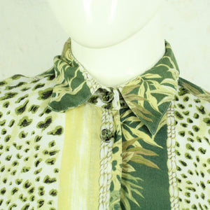 Vintage Bluse Gr. S weiß creme grün Animalprint kurzarm