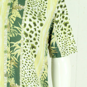 Vintage Bluse Gr. S weiß creme grün Animalprint kurzarm