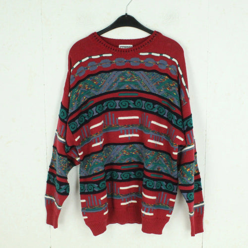 Vintage Pullover mit Wolle Gr. XL rot bunt Crazy Pattern Strick
