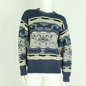 Vintage Pullover mit Wolle Gr. M blau mehrfarbig Crazy Pattern Strick