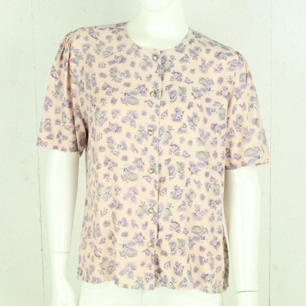 Vintage Bluse Gr. S rosa mehrfarbig geblümt kurzarm