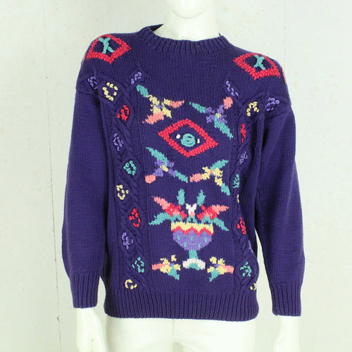 Vintage Pullover Gr. M lila bunt Crazy Pattern Strick