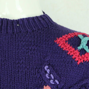 Vintage Pullover Gr. M lila bunt Crazy Pattern Strick