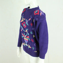 Laden Sie das Bild in den Galerie-Viewer, Vintage Pullover Gr. M lila bunt Crazy Pattern Strick
