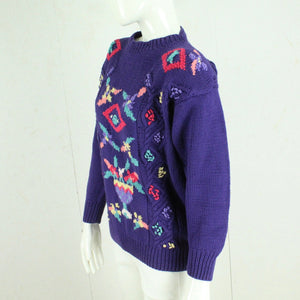 Vintage Pullover Gr. M lila bunt Crazy Pattern Strick