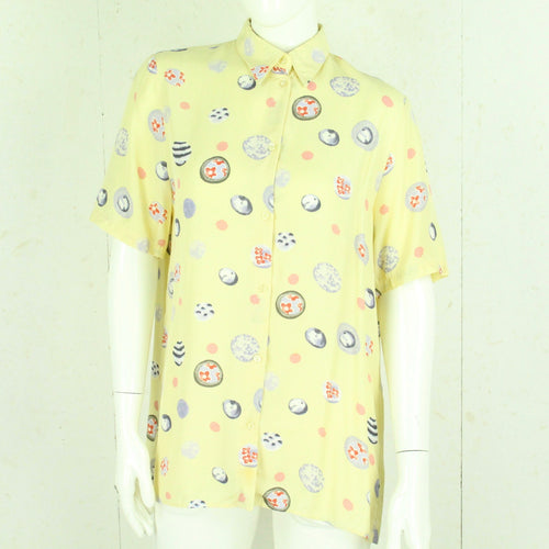 Vintage Bluse Gr. S gelb mehrfarbig gemustert kurzarm