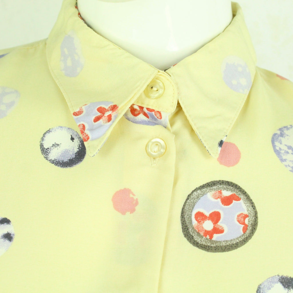 Vintage Bluse Gr. S gelb mehrfarbig gemustert kurzarm