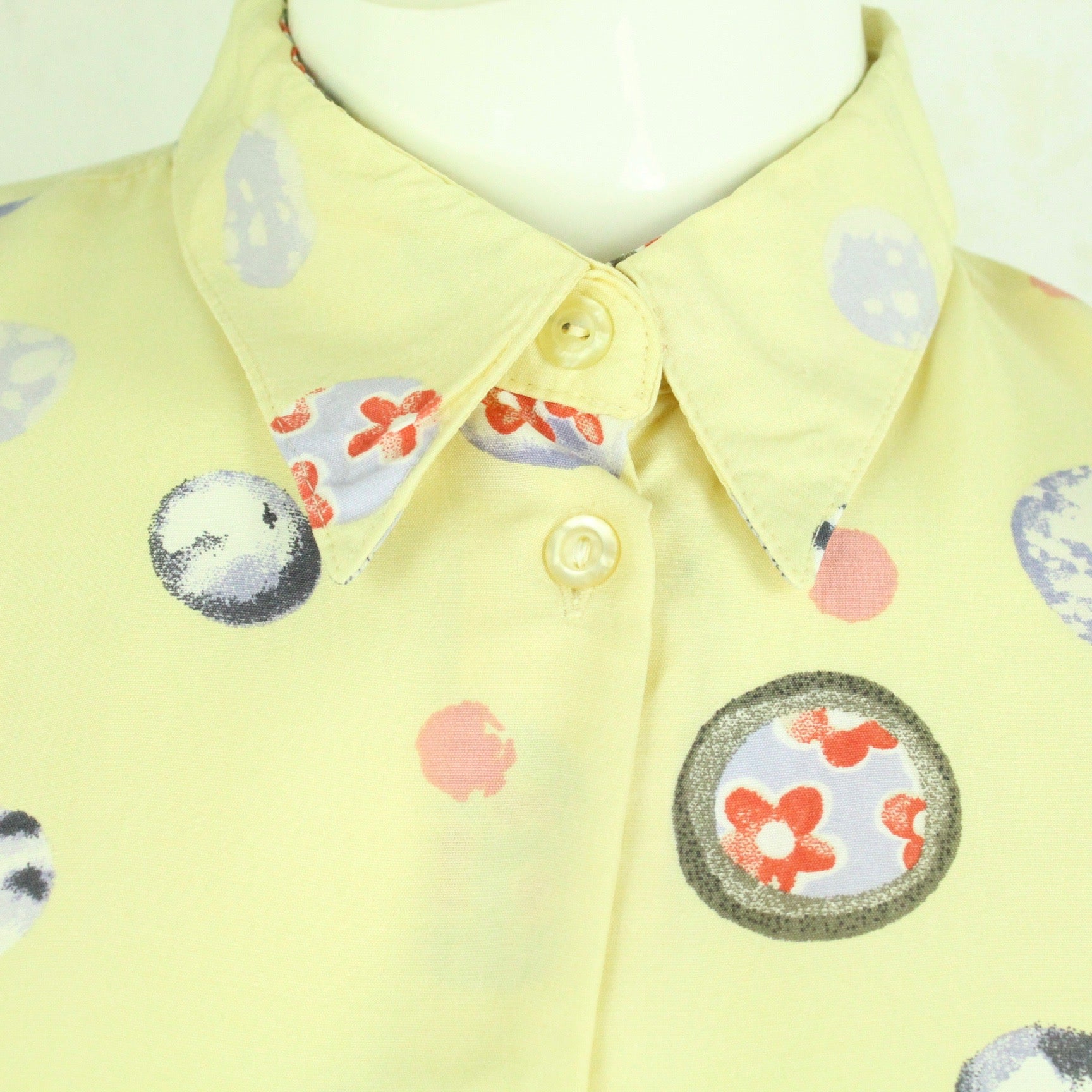 Vintage Bluse Gr. S gelb mehrfarbig gemustert kurzarm